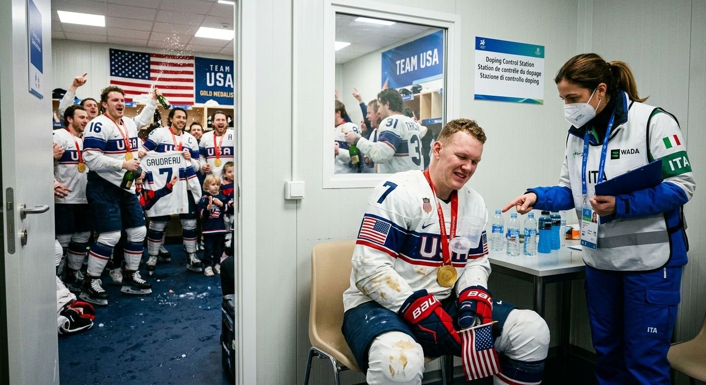 Brady Tkachuk speaking about Olympic locker room events on his podcast.