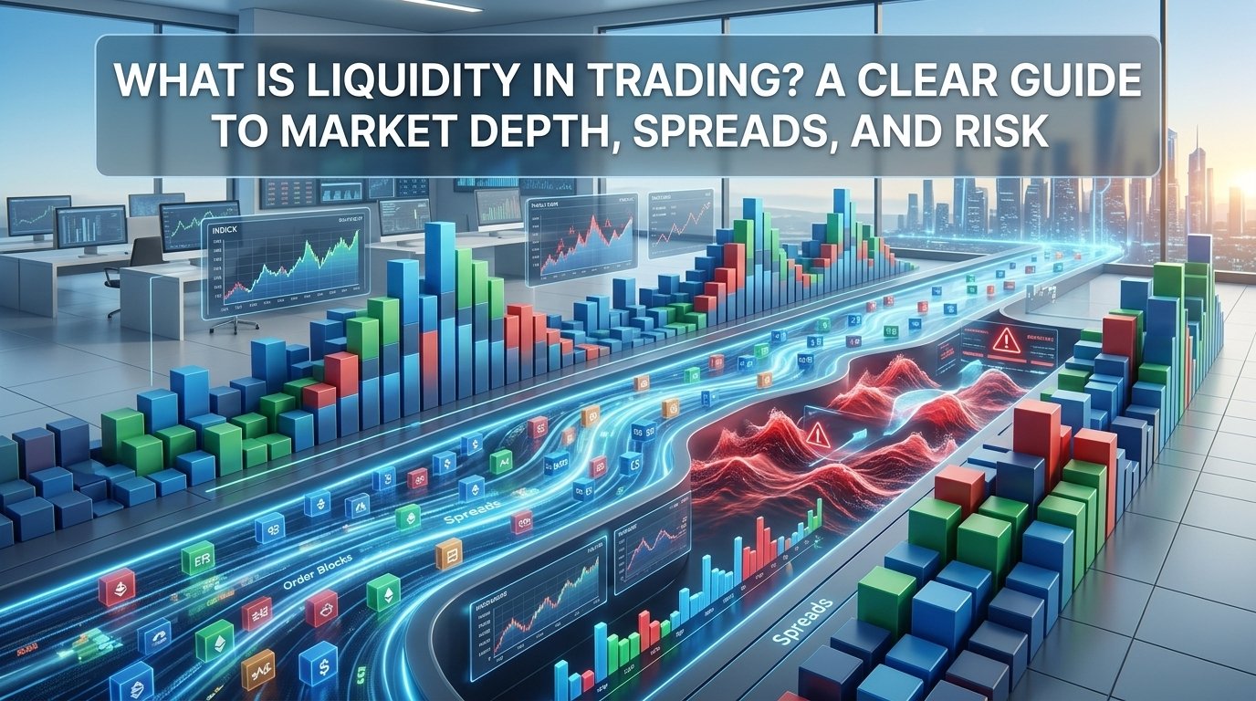 What Is Liquidity in Trading? featuring market depth, bid-ask spreads, order flow, trading volume, price impact, and liquidity risk.