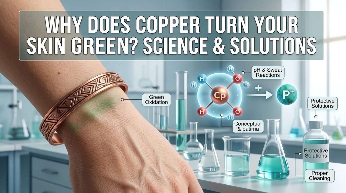 Why Does Copper Turn Your Skin Green? featuring copper oxidation, green skin marks, sweat, jewelry reactions, and prevention tips.